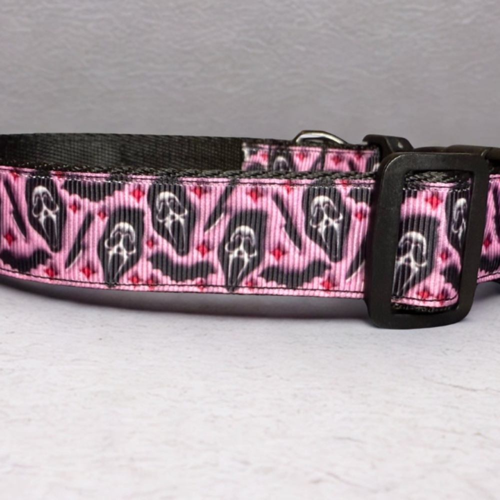 Handmade Pink Ghostface and bats dog collar